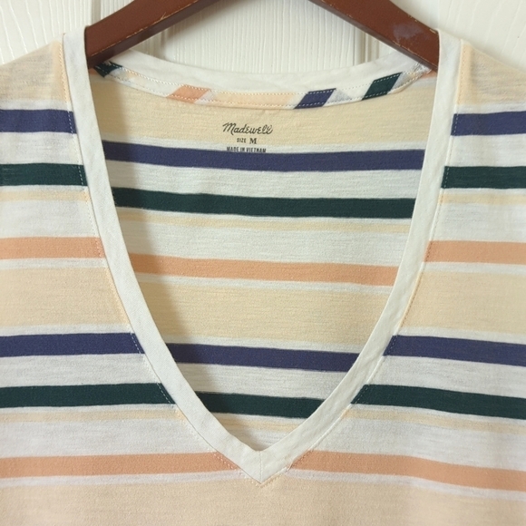 Madewell Whisper Classic Cotton Striped Sleeveless V-neck Tank Top Ivory Medium - Picture 2 of 11